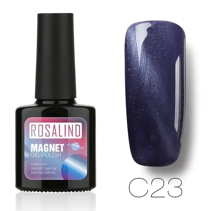 Rosalind magnet gel polish in shade c23, a deep navy blue with shimmering glitter particles.