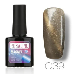 Rosalind magnet gel polish in shade c39, a shimmering metallic gold with fine glitter particles.