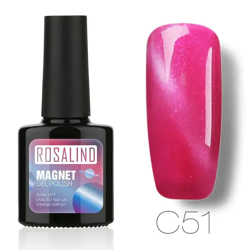 Rosalind magnet gel polish in shade c51, a vibrant pink with shimmering glitter and magnetic properties.