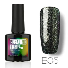 Black bottle of rosalind phantom chameleon gel polish, model b05.