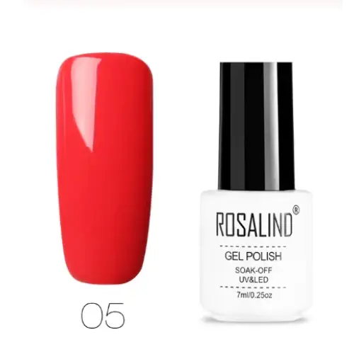 Rosalind gel polish in shade 05, a vibrant red nail polish with a glossy finish.