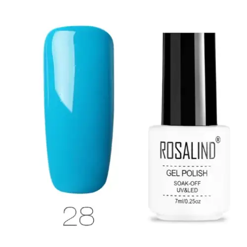 Bright blue, glossy gel nail polish in a white bottle with black cap.