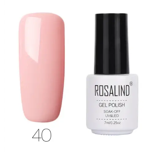 A sleek white bottle with a black cap, labeled ’rosalind gel polish,’ contains 7ml of soak-off uv&led gel polish in shade #40.