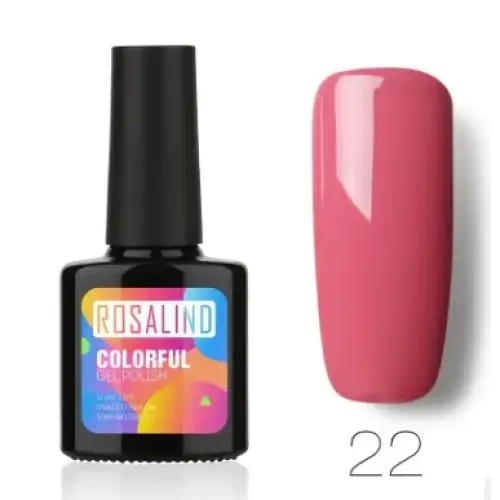 Rosalind colorful gel polish in shade 22, a vibrant pink nail polish with a glossy finish.