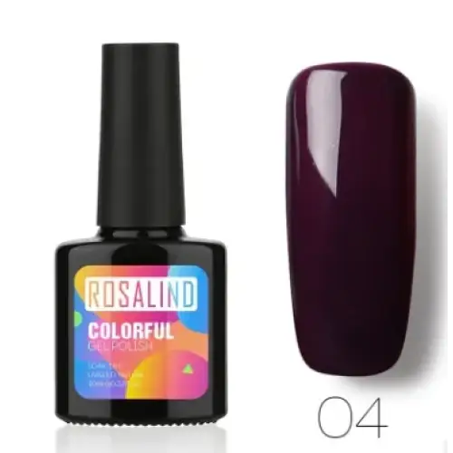 Rosalind colorful gel polish in shade 04, a deep burgundy nail polish with a glossy finish.