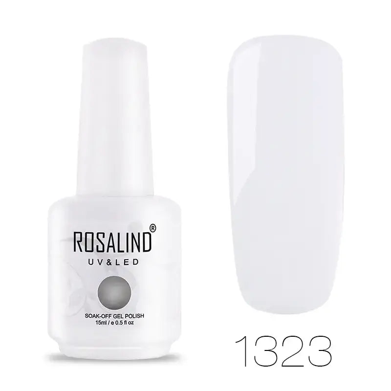 White rosalind uv & led soak-off gel polish in a sleek, translucent bottle with a matching cap.