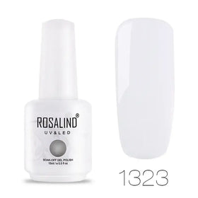 White rosalind uv & led soak-off gel polish in a sleek, translucent bottle with a matching cap.