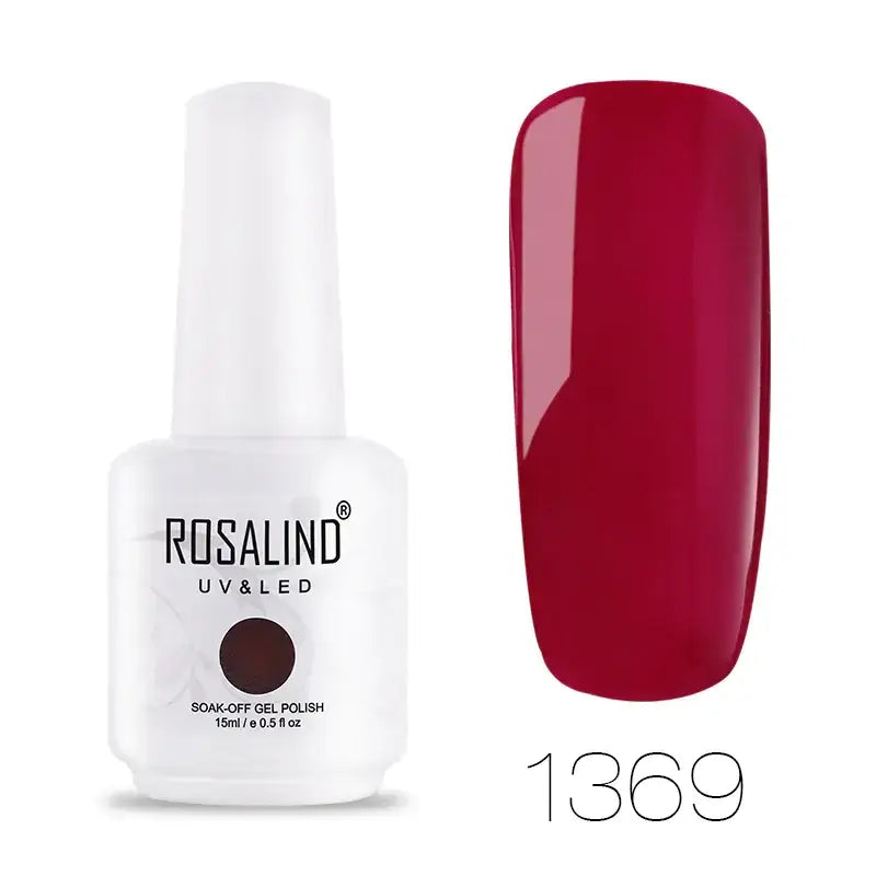 Rosalind uv & led soak-off gel polish in a white bottle with a dark brown swatch, shade 1369.