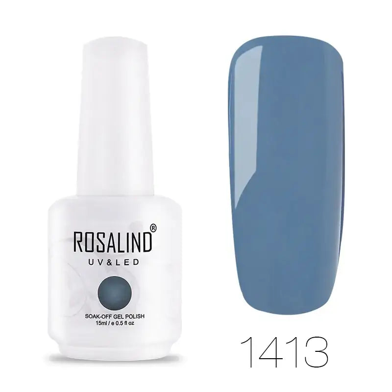 Rosalind uv&led soak-off gel polish in a sleek white bottle, featuring a matte gray swatch labeled 1413.
