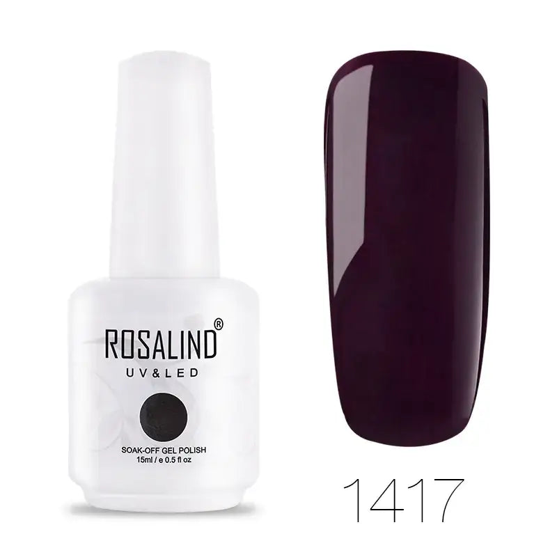 Rosalind uv & led soak-off gel polish in a sleek white bottle, featuring the deep plum shade 1417.