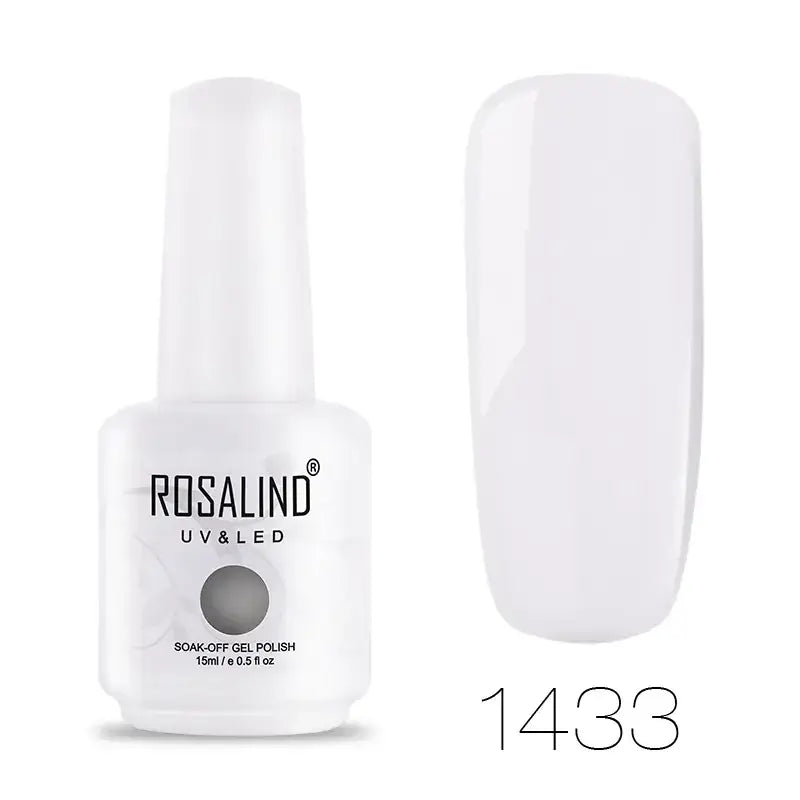White rosalind uv & led soak-off gel polish in shade 1433, presented with a glossy finish on an artificial nail.