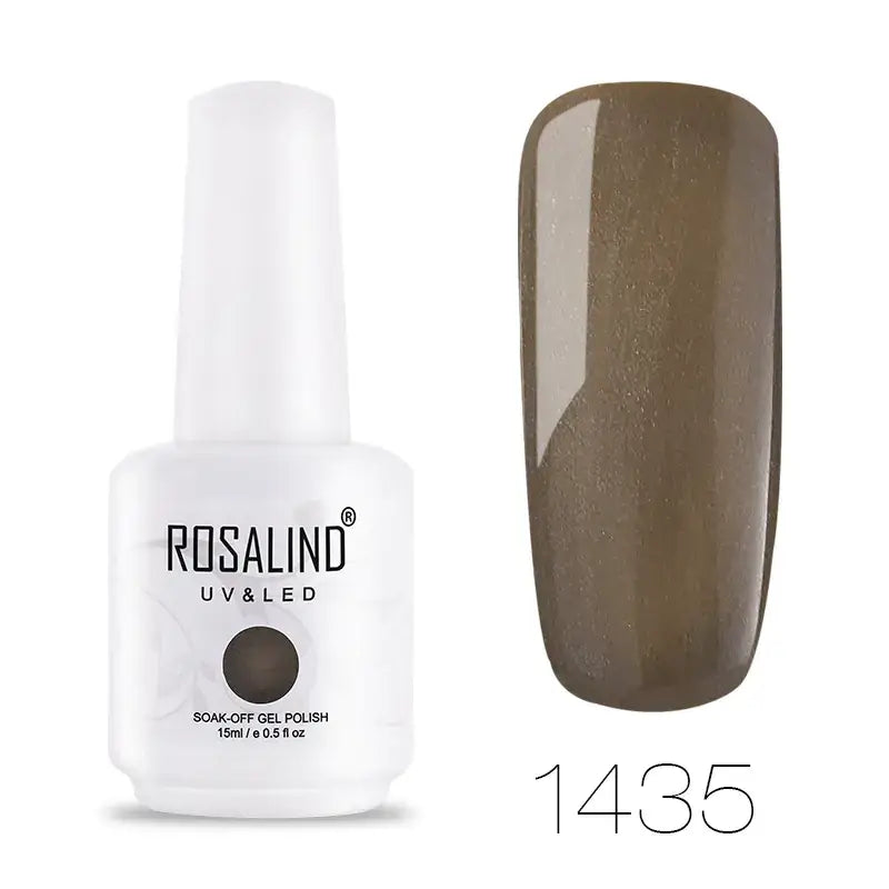 Rosalind uv & led soak-off gel polish in a white bottle, shade 1435, featuring a glossy brown finish with subtle shimmer.