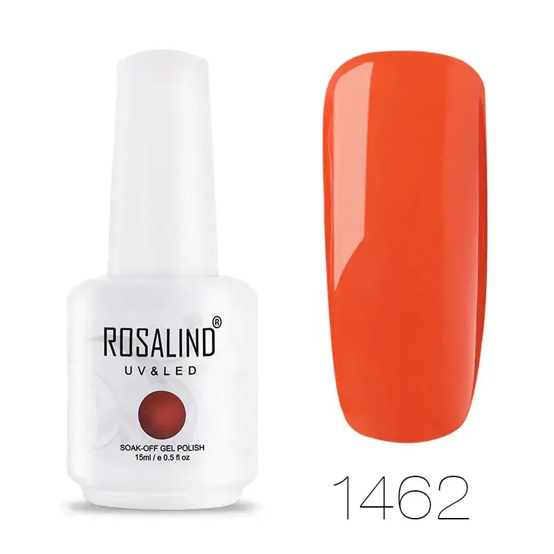 Rosalind uv & led soak-off gel polish in a white bottle, shade 1462 with a vibrant orange finish.