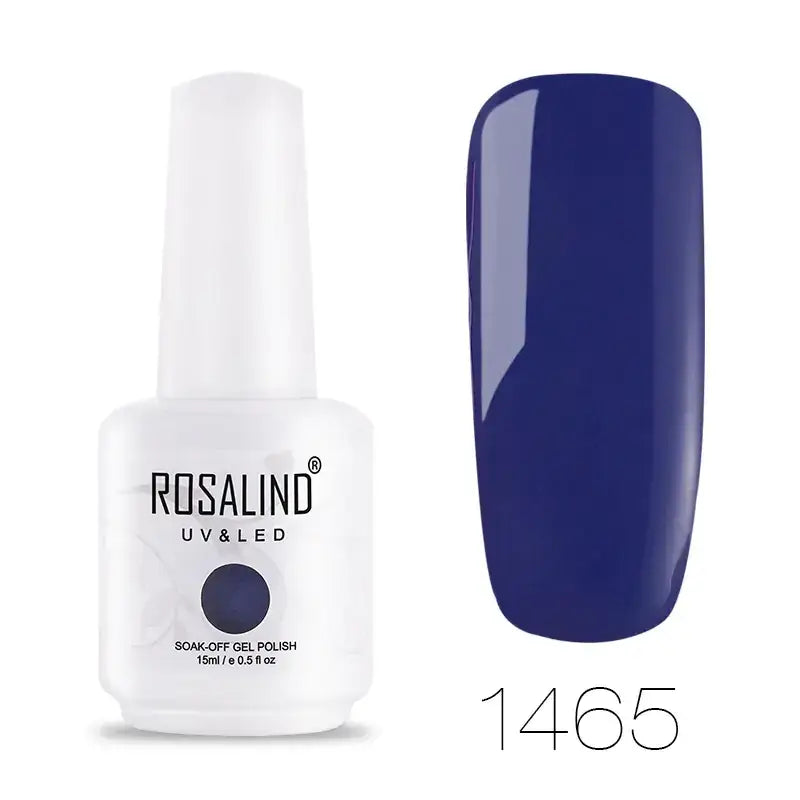 Rosalind uv & led soak-off gel polish in a white bottle, shade 1465, featuring a deep navy blue color with a glossy finish.
