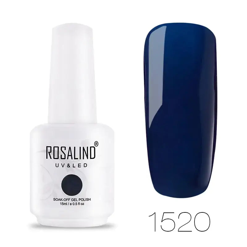 Rosalind uv & led soak-off gel polish in a sleek white bottle, featuring the deep navy blue shade 1520.
