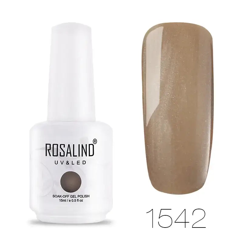 Rosalind uv & led soak-off gel polish in a sleek white bottle, featuring a matte taupe shade with subtle shimmer.