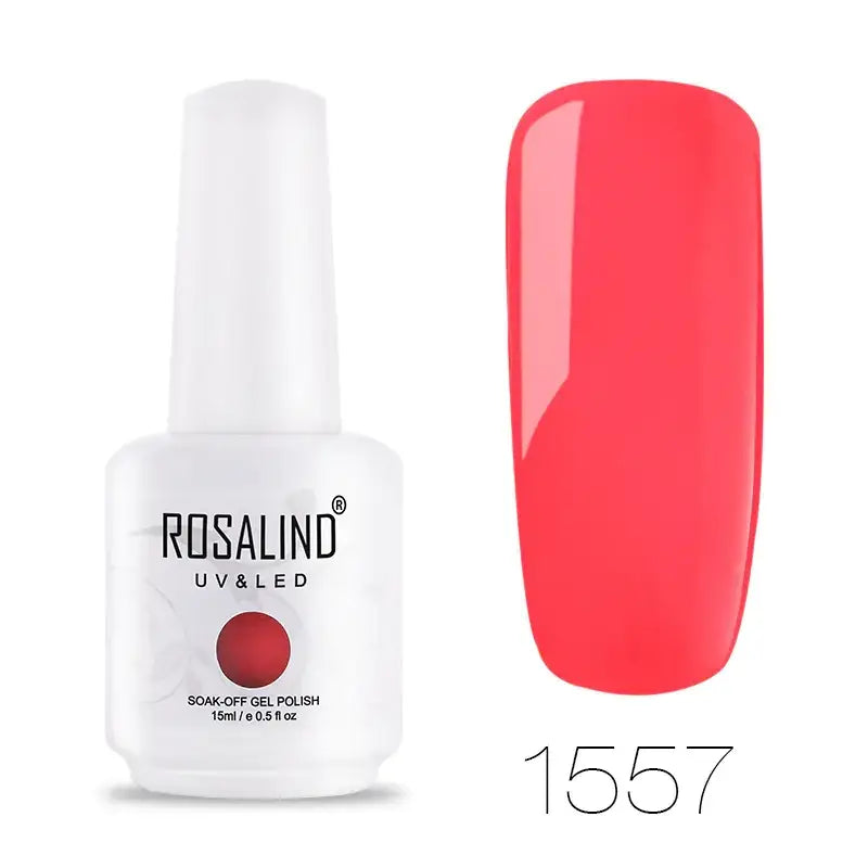 Rosalind uv & led soak-off gel polish in a white bottle with a red circular accent, featuring shade 1557.