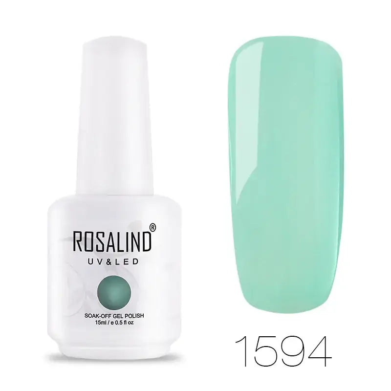 A sleek white bottle of rosalind uv & led soak-off gel polish, featuring a matte finish and labeled with the shade number 1594.