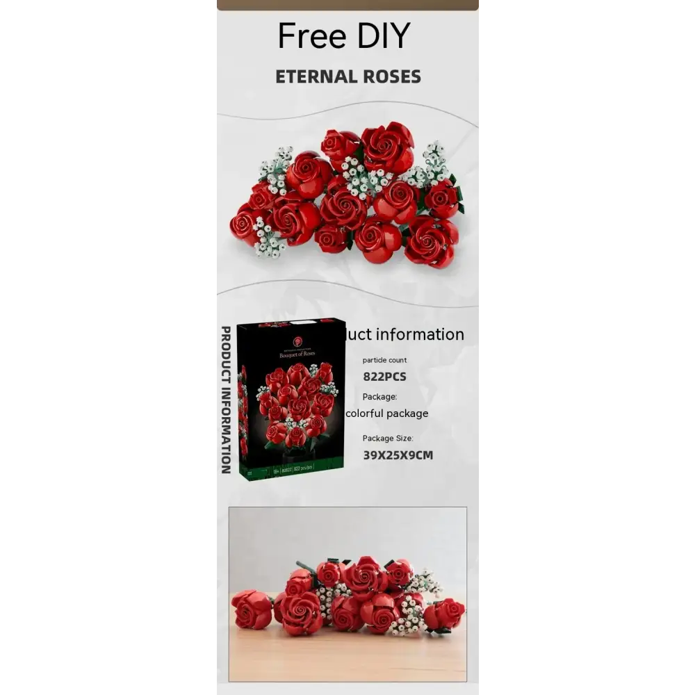 Red plastic roses with white pearl-like accents, designed as a diy craft kit.