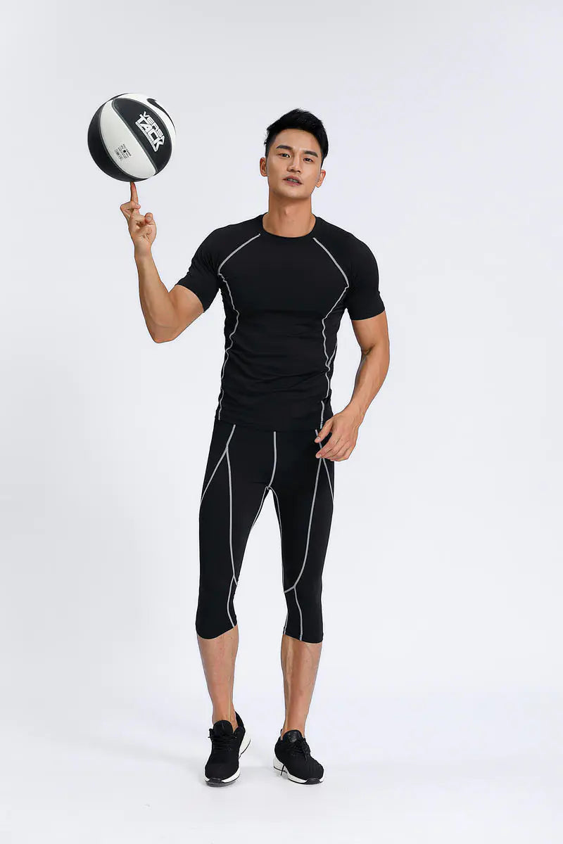 Men's Quick-Drying Breathable Cropped Tights in Milk Silk