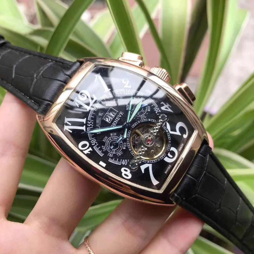 Men's Tourbillon Automatic Mechanical Watch with Leather Strap - Joomcy