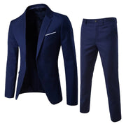 Mens 2 Piece Slim Fit Suit One Button Jacket Blazer Pants Suit Set for Dress Business Wedding Party(NavyM)