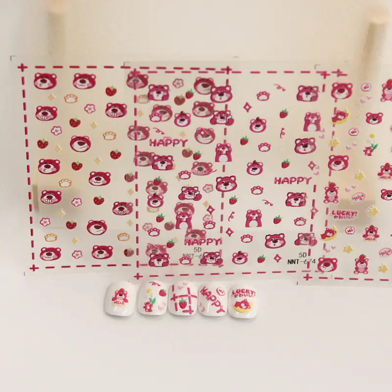5D Strawberry Bear Nail Stickers for Cute Decor - Joomcy
