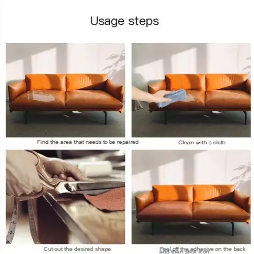Orange leather sofa with clean, modern design and sleek black metal legs
