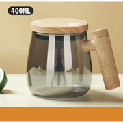 A 400ml transparent glass jar with a wooden lid and handle, featuring vertical white stripes inside.