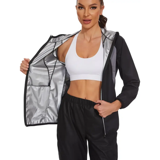 SEXYWG Sauna Jacket for Women Workout Sauna Suit Sweat Sauna Long Sleeve Shirt Gym Slimming Tops Zipper Body Shaper
