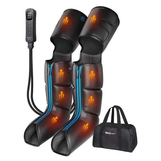 SHINE WELL Leg Massager with Heat and Compression Leg Massager for Circulation and Pain Relief Full Leg Massager with 3 Heat 3 Modes 3 Intensities for Athletes Runner Cyclist FSA HSA Approved