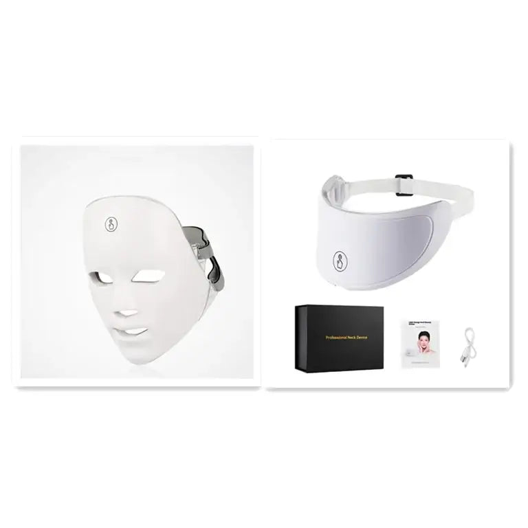 White led facial mask with sleek, smooth surface and adjustable headband.