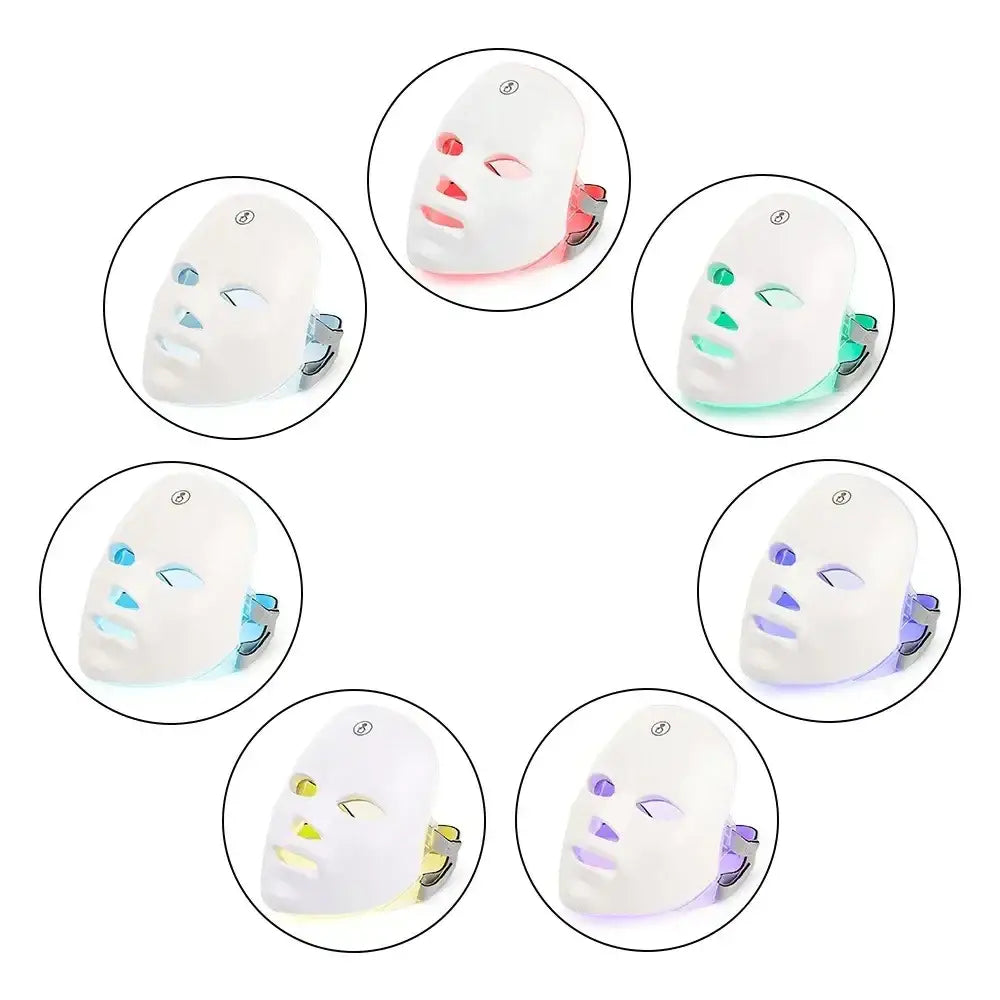 White led facial mask with adjustable straps and multiple color lighting options