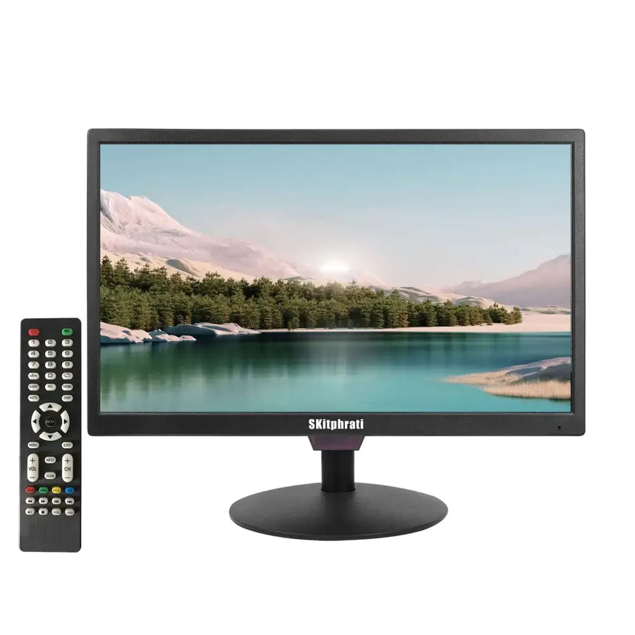 Black skitphrati monitor with a sleek, minimalist design and a sturdy base.
