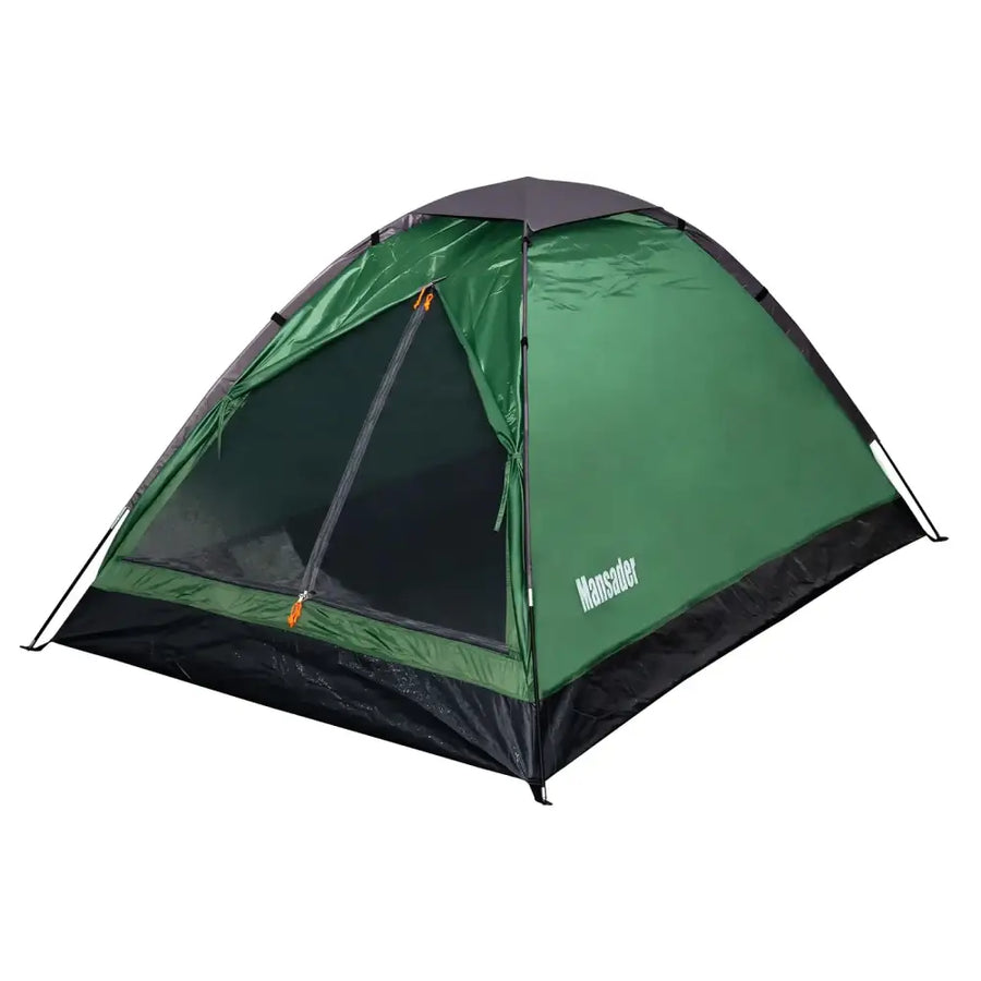 Green and black monsieur dome tent with a mesh window.