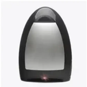 Black and silver egg-shaped device with a glossy finish.