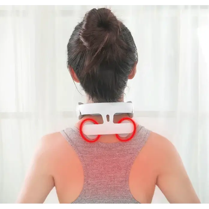 White plastic neck massager with red circular massage heads