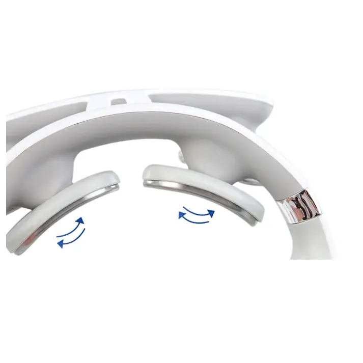 White plastic neck massager with silver metallic accents and curved, adjustable massage head segments.