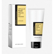 White tube of ouhoe advanced snail mucin gel cleanser with a black cap and gold label.