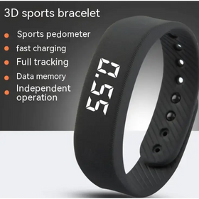 Black silicone 3d sports bracelet with digital display showing time.