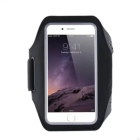 Black silicone armband holding a white iphone 6s plus
