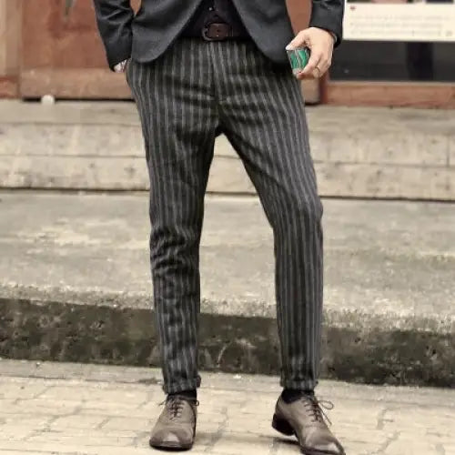 Striped Men's Casual Pants, Cropped Trousers