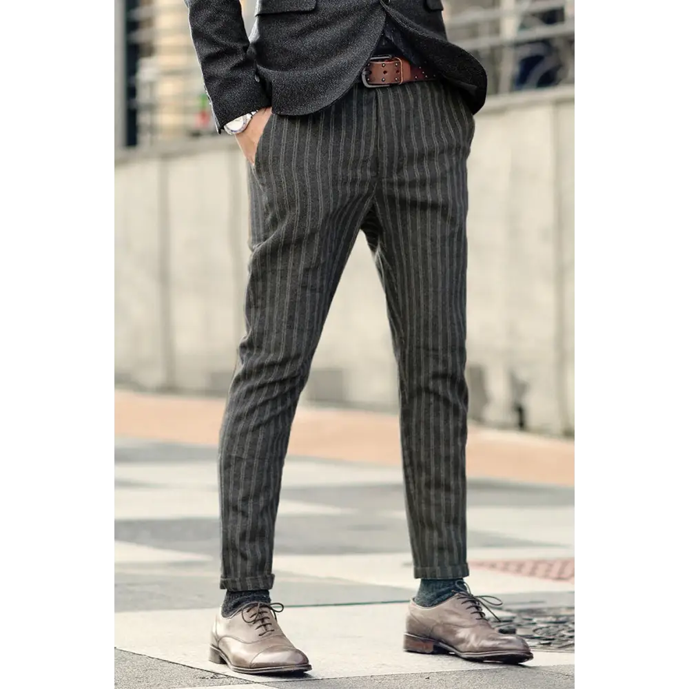 Striped Men's Casual Pants, Cropped Trousers