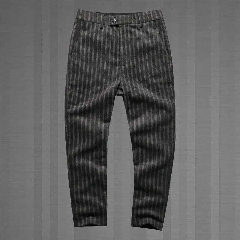 Striped Men's Casual Pants, Cropped Trousers