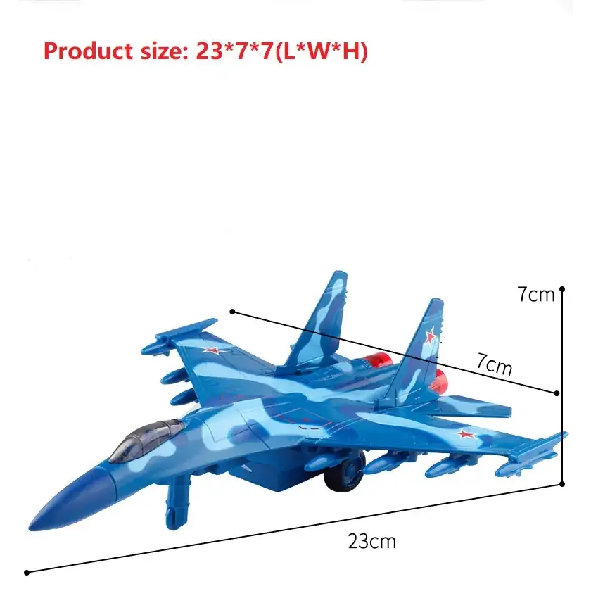 Blue camouflage-patterned toy jet with red star insignia on wings and tail.