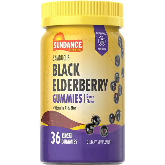 Sundance Black Elderberry Gummies | 36 Count | with Vitamin C and Zinc | Berry Flavor | Vegan Non-GMO and Gluten Free Supplement