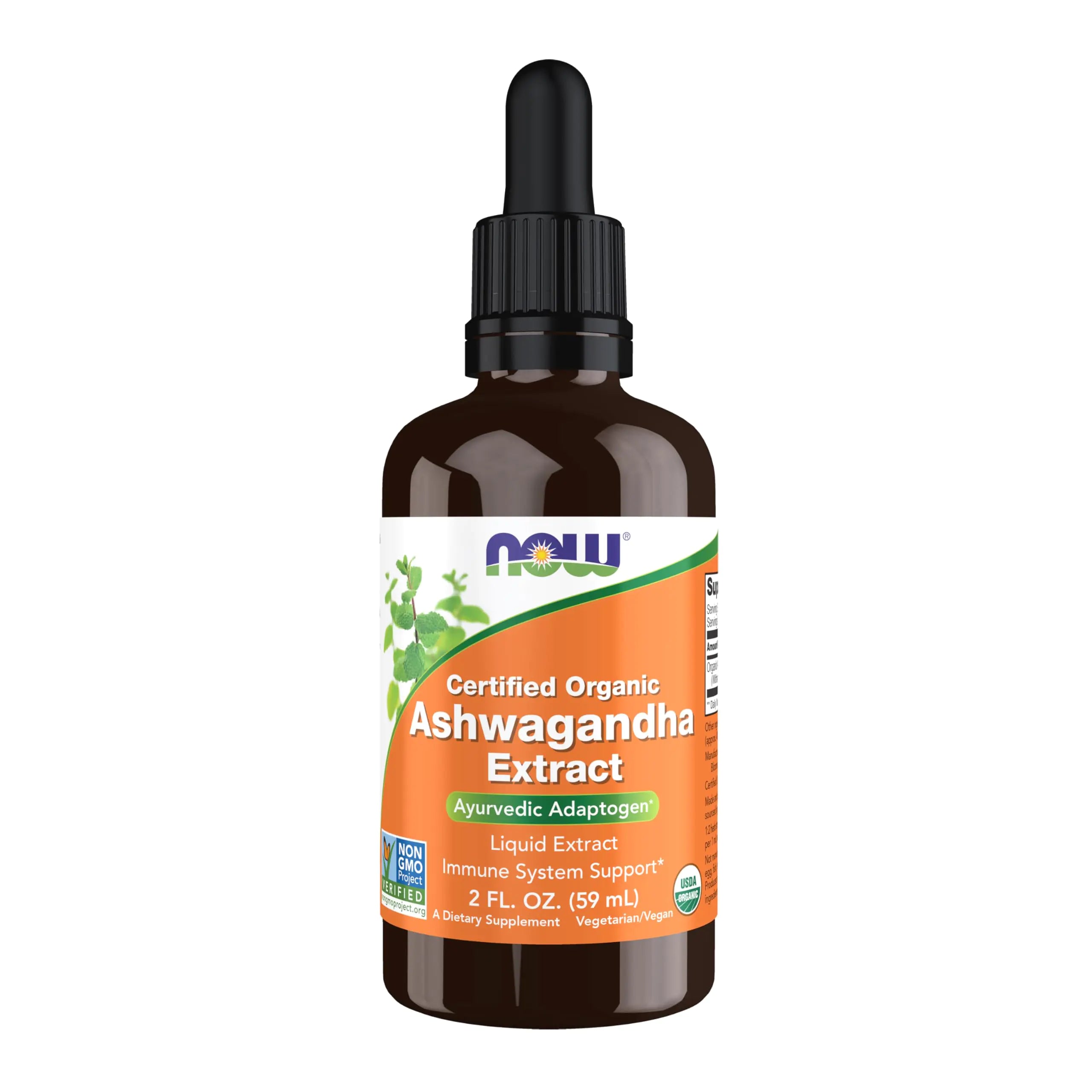 NOW Foods Supplements Ashwagandha Liquid Extract Organic Immune System Support 2 fluid ounces