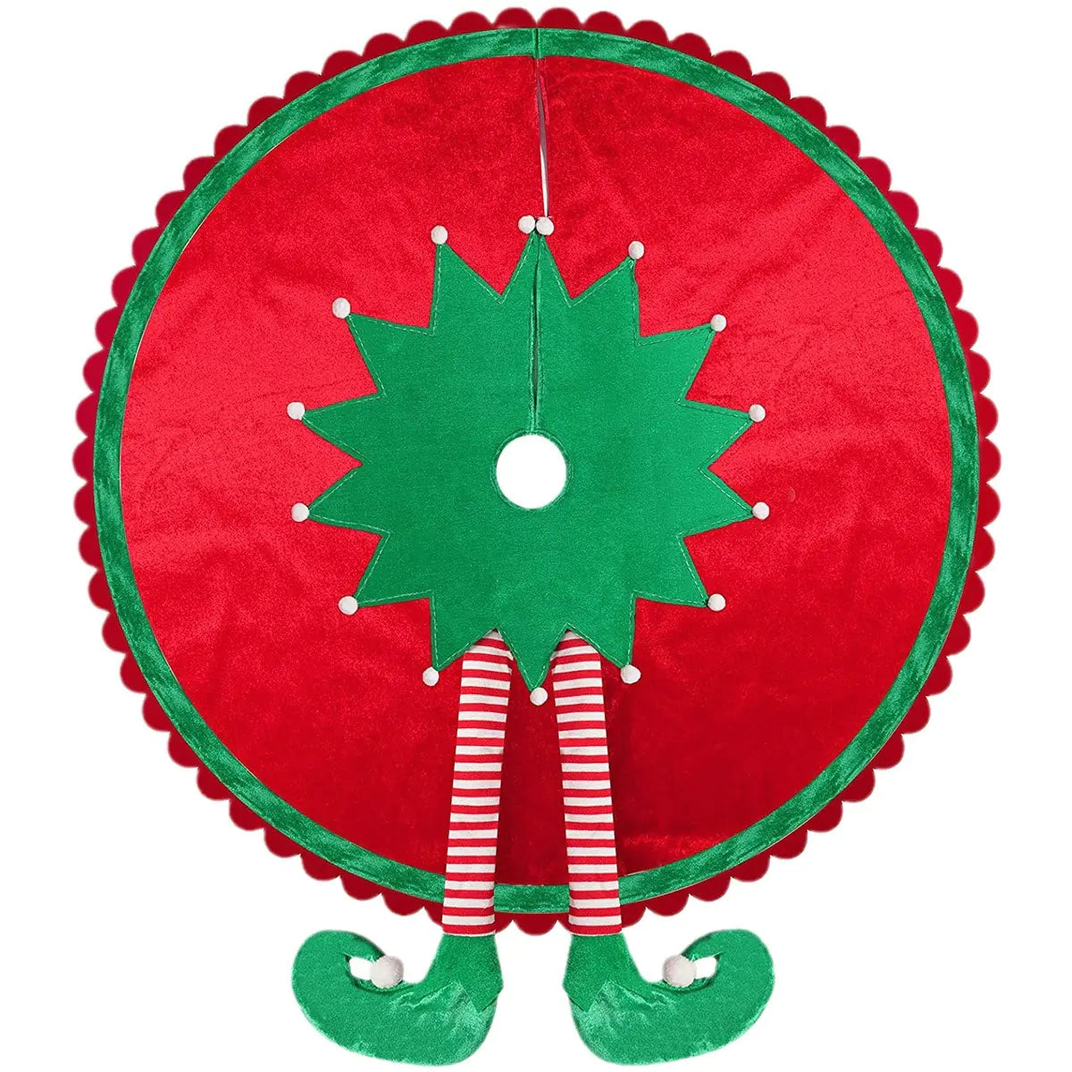 Cute Red Elf Leg Tree Skirt for Christmas Decor - Joomcy
