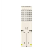White rectangular air purifier with a grid-patterned top section and a central power button.