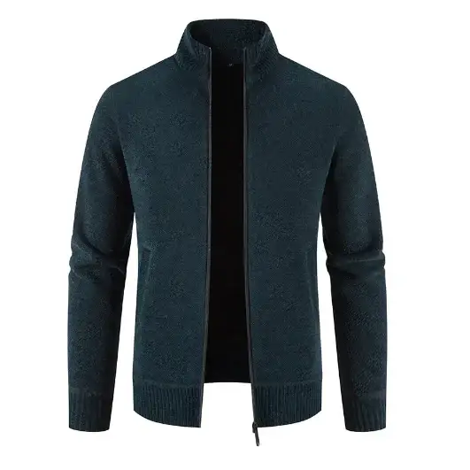 Thick Fleece-lined Men's Stand Collar Knitted Jacket